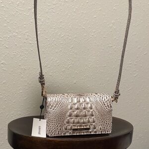 Brahmin Silver Croc-Embossed Crossbody Bag